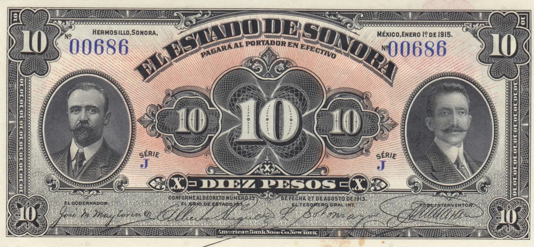 10 pesos 1915 from Mexico, P-S1073 (1915) — image 1