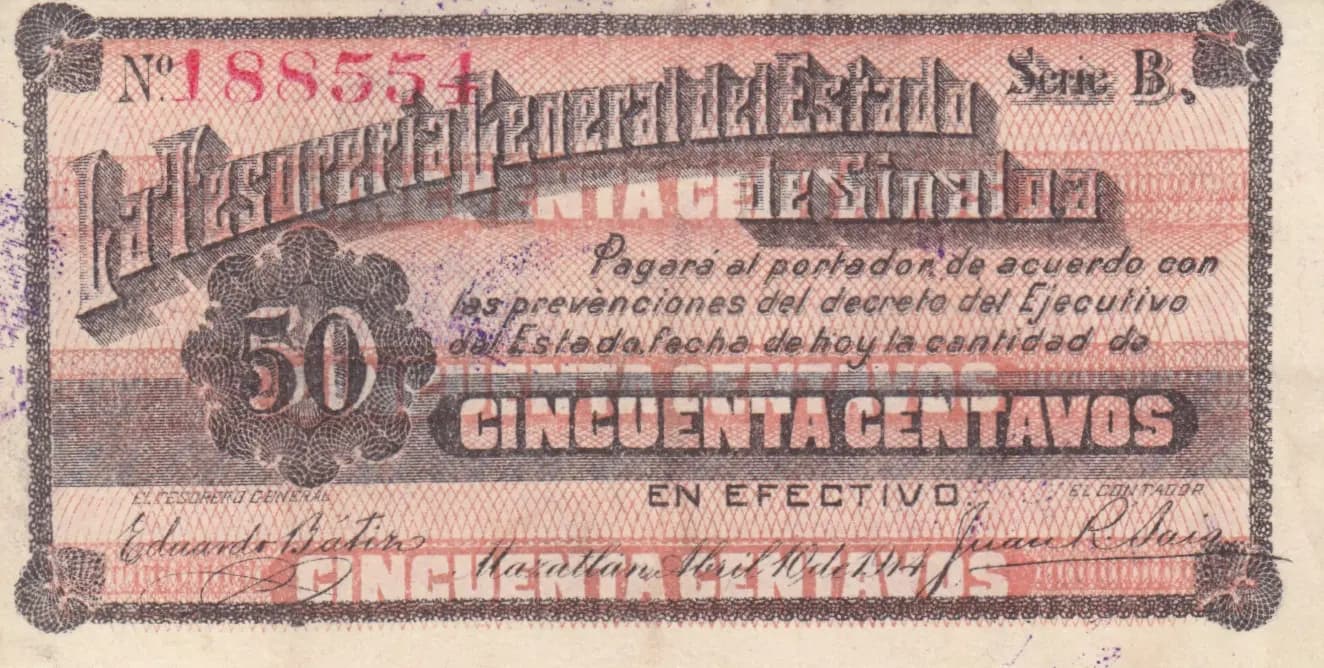 50 centavos 1914 from Mexico, P-S1025 (1914) — image 1