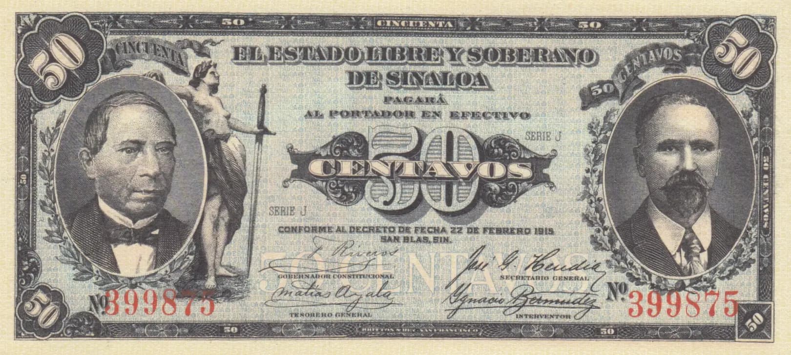 50 centavos 1915 from Mexico, P-S1042
