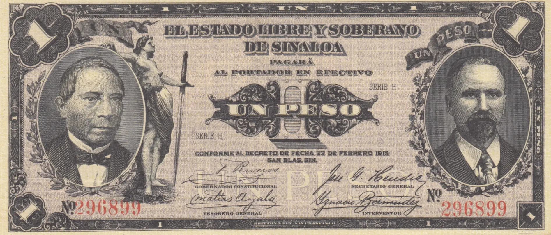 1 peso 1915 from Mexico, P-S1043c (1915) — image 1