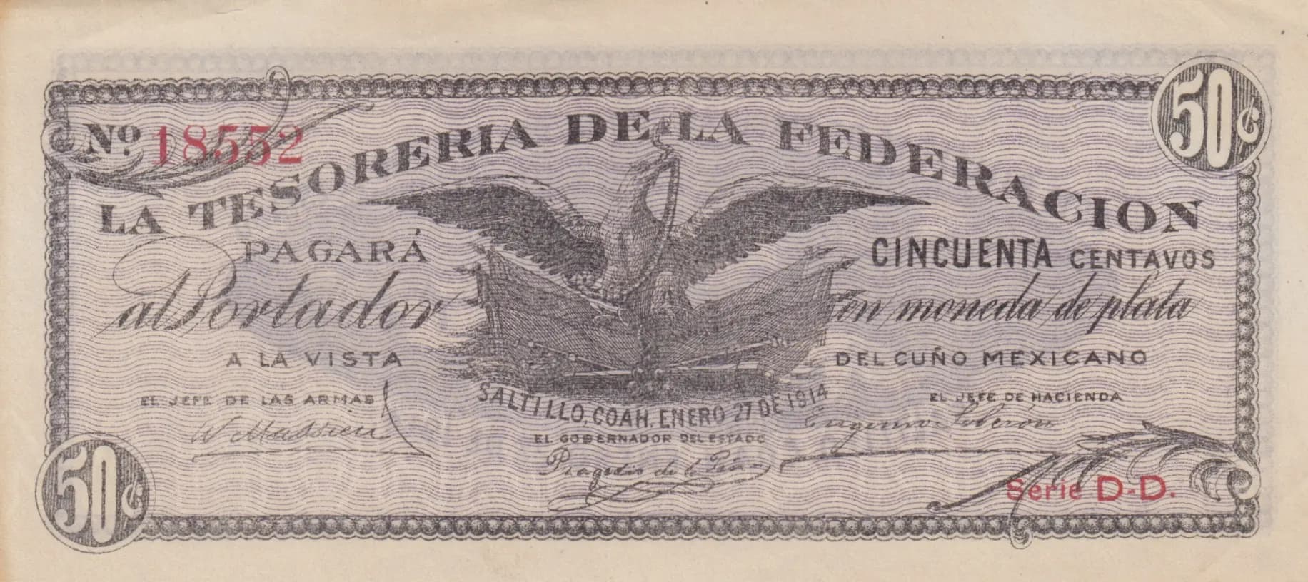 50 centavos 1914 from Mexico, P-S644