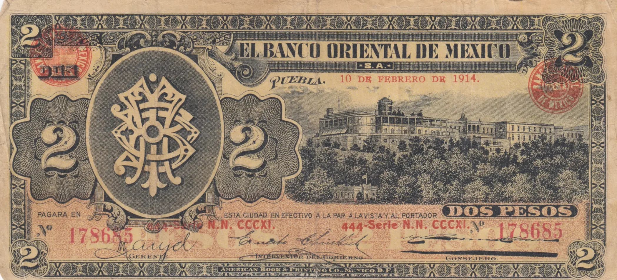 2 pesos 1914 from Mexico, P-S389a