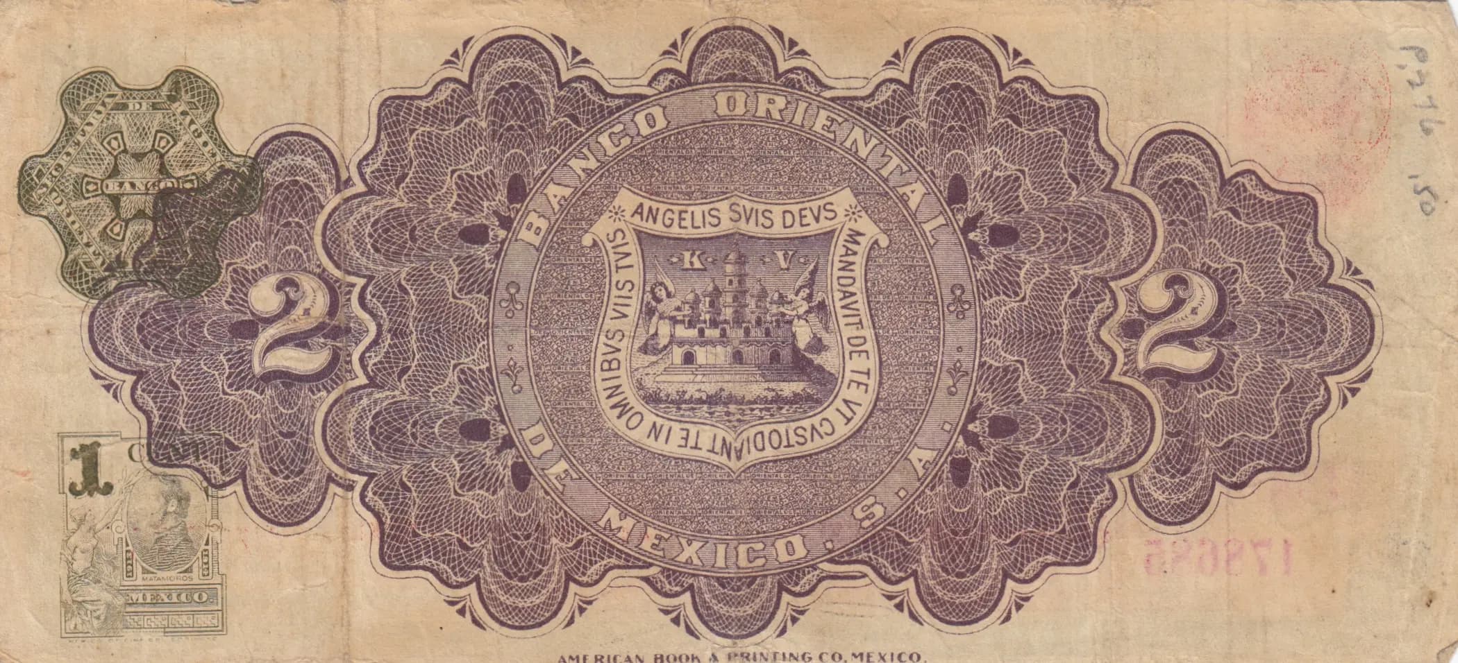 2 pesos 1914 from Mexico, P-S389a (1914) — image 2