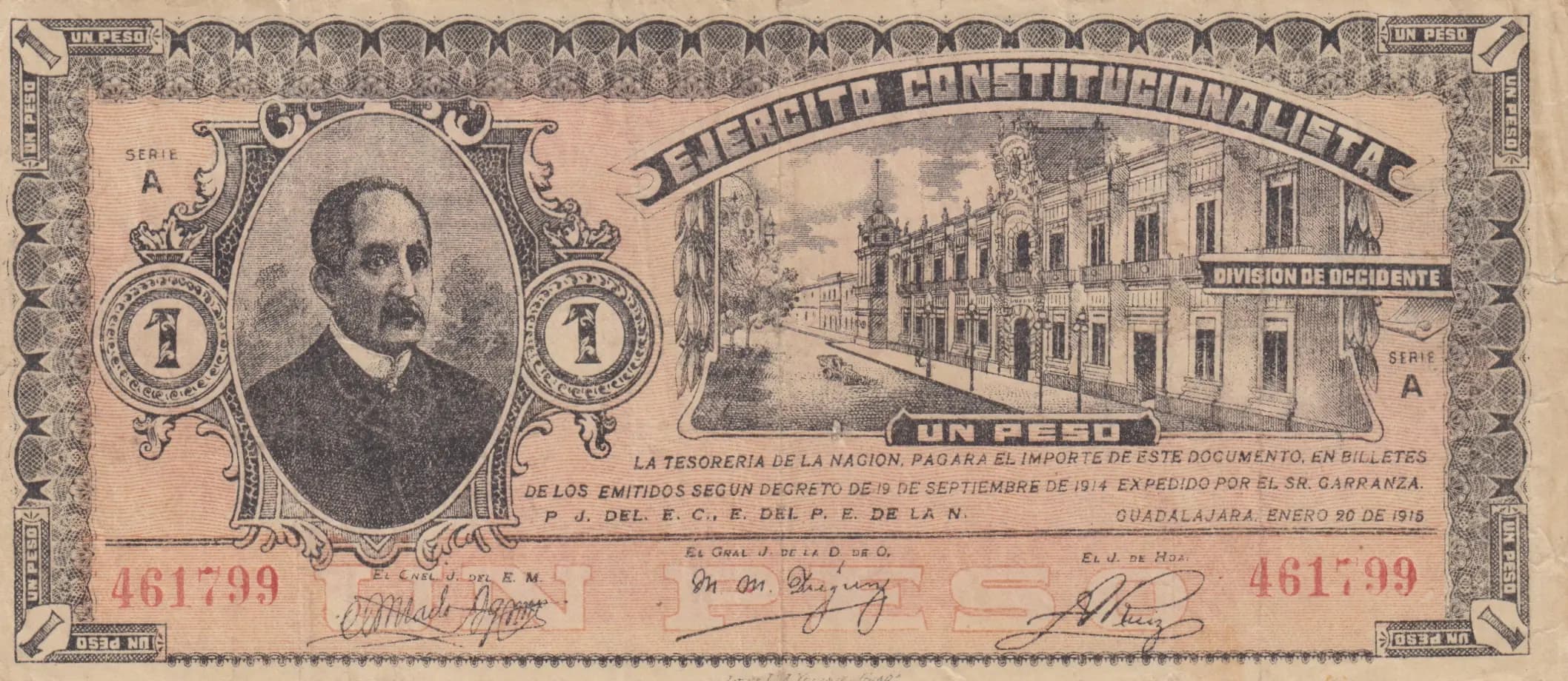 1 peso 1915 from Mexico, P-S860