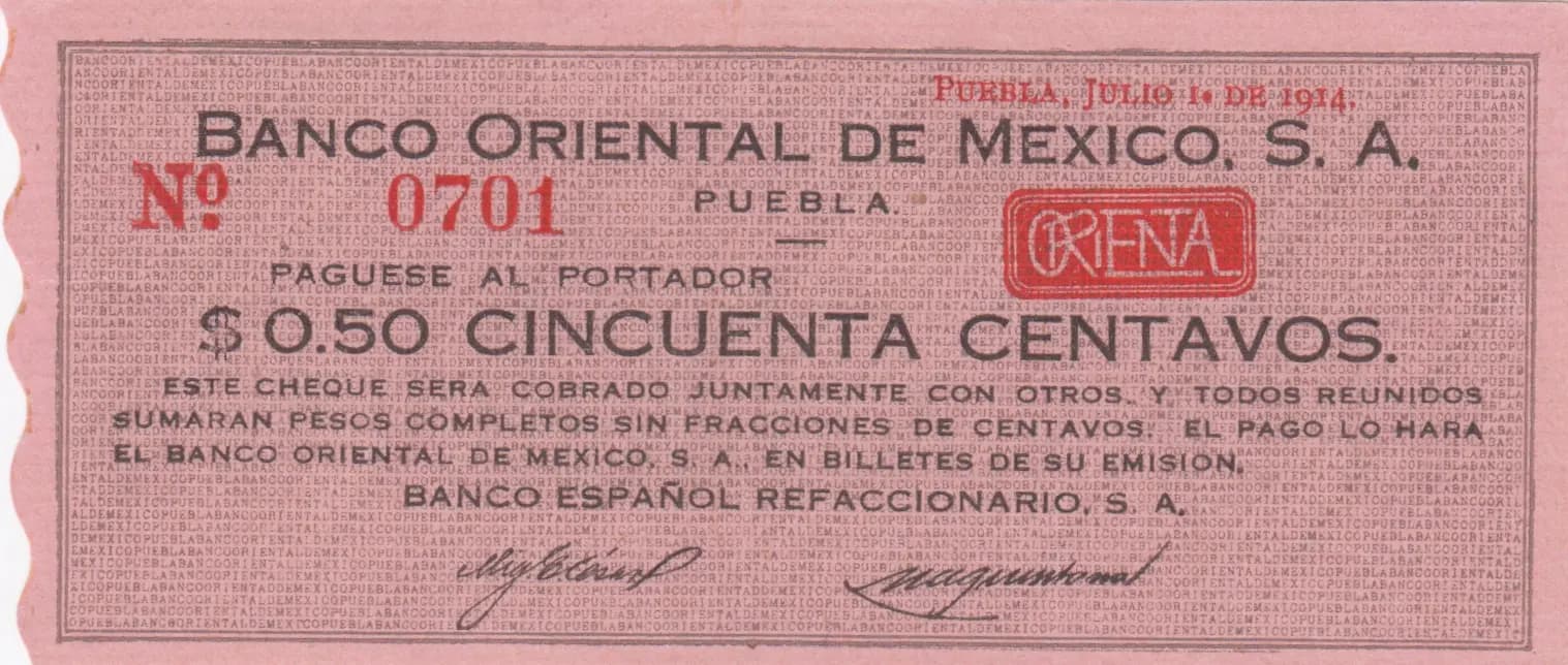 50 centavos 1914 from Mexico, P-S967 (1914) — image 1