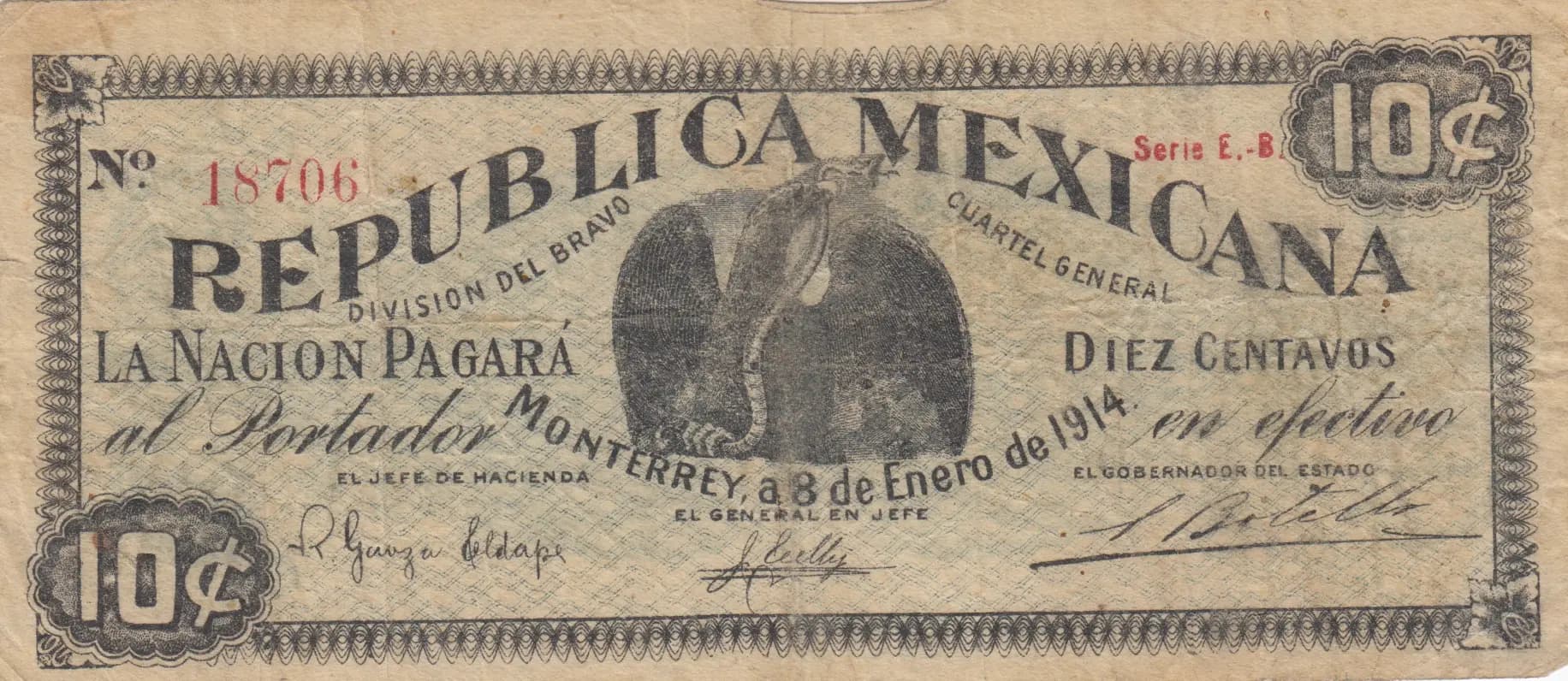 10 centavos 1914 from Mexico, P-S935