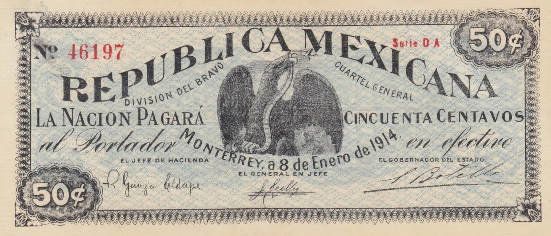 50 centavos 1914 from Mexico, P-S936c (1914) — image 1