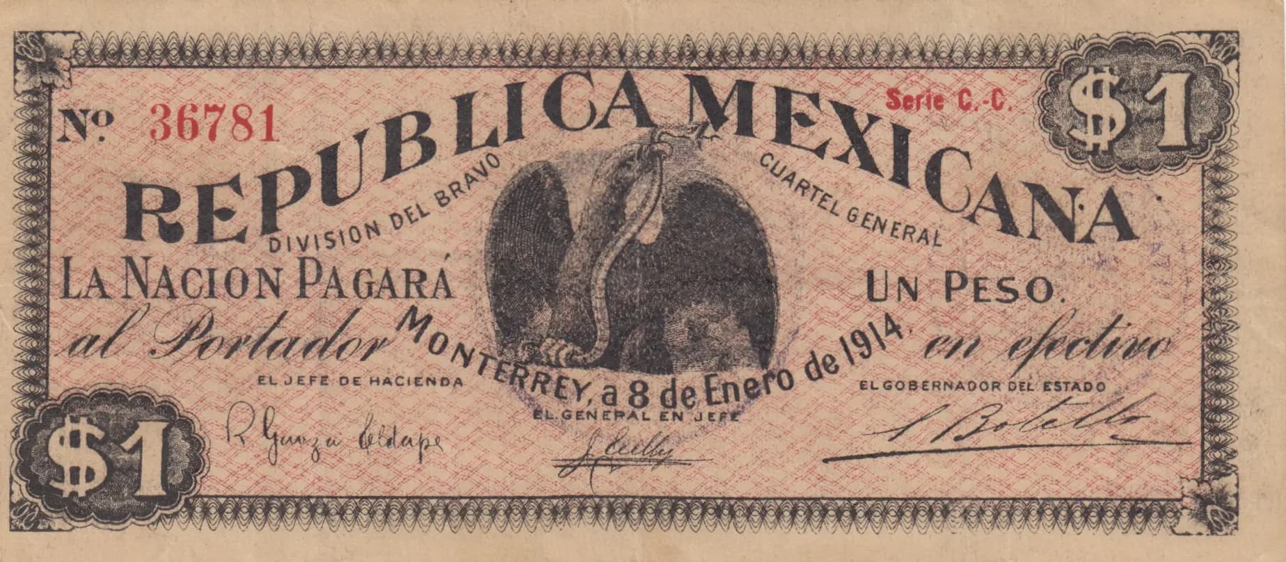1 peso 1914 from Mexico, P-S937 (1914) — image 1