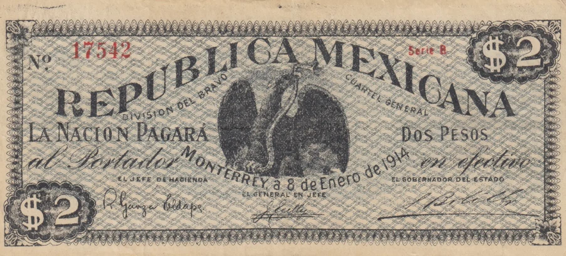 2 pesos 1914 from Mexico, P-S938