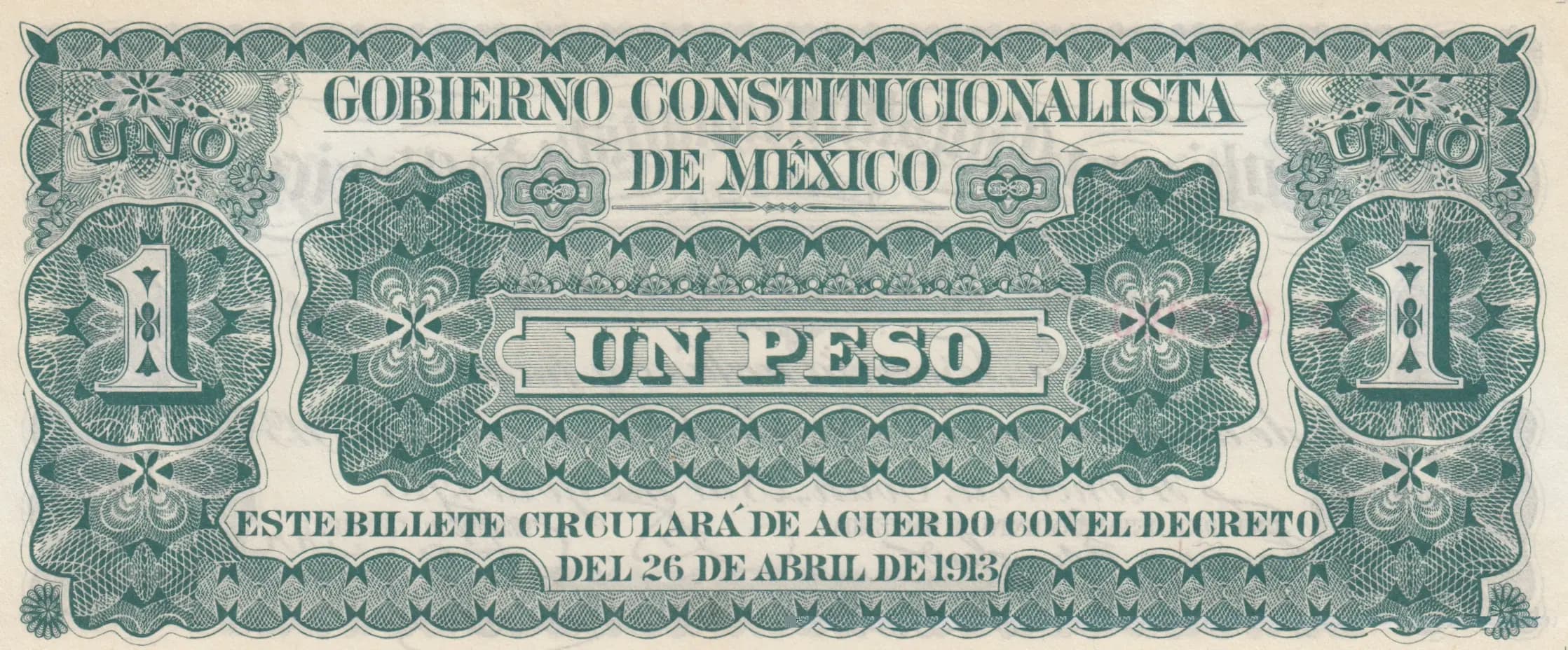 1 peso 1913 from Mexico, P-S626 (1913) — image 2