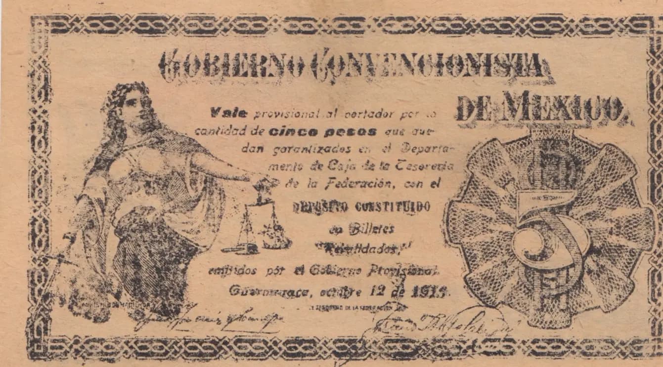 5 pesos 1915 from Mexico, P-S909a
