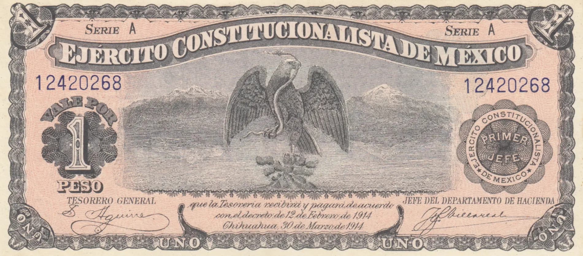 1 peso 1914 from Mexico, P-S523a (1914) — image 1