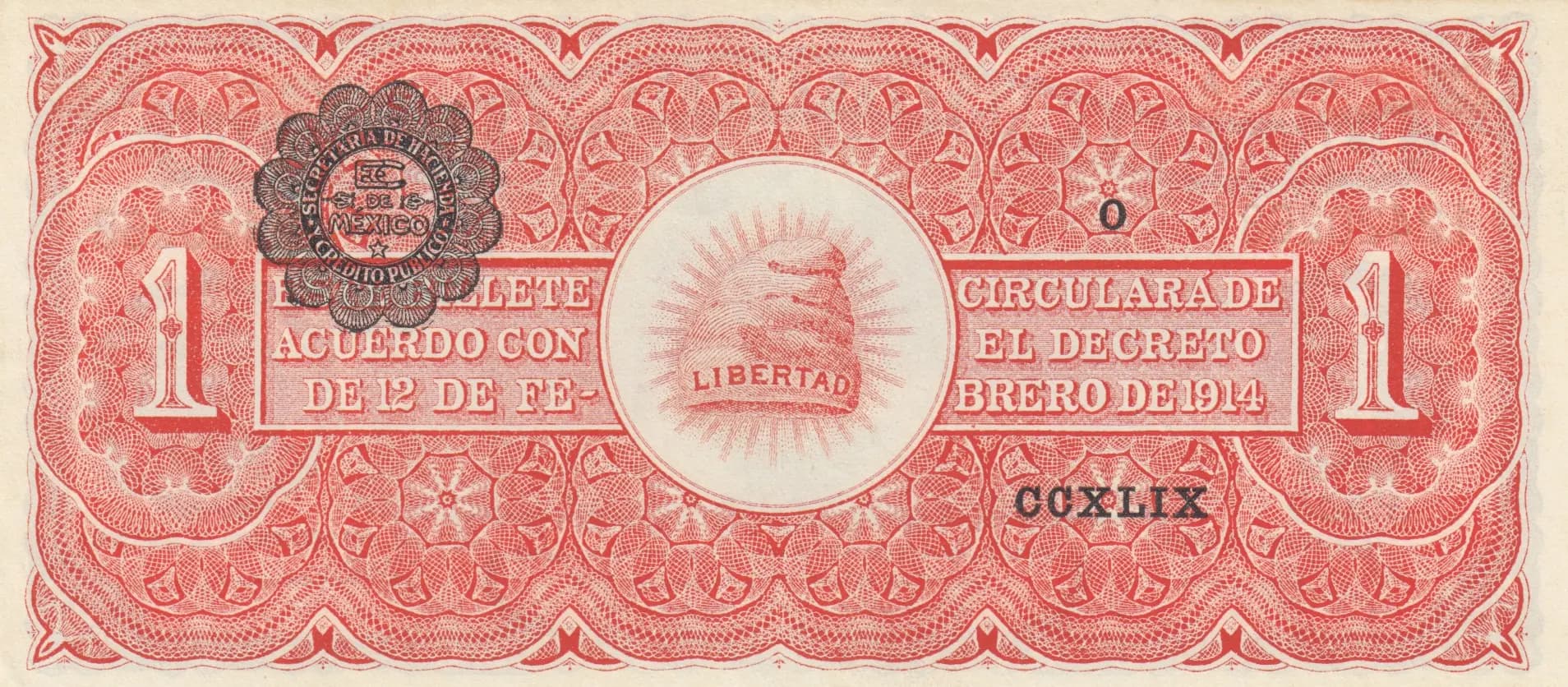 1 peso 1914 from Mexico, P-S523a (1914) — image 2