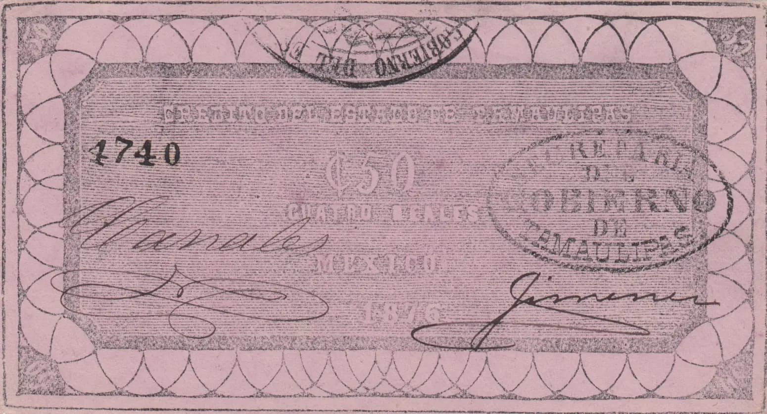 50 centavos= 4 reales 1876 from Mexico, P-S428C (1876) — image 1