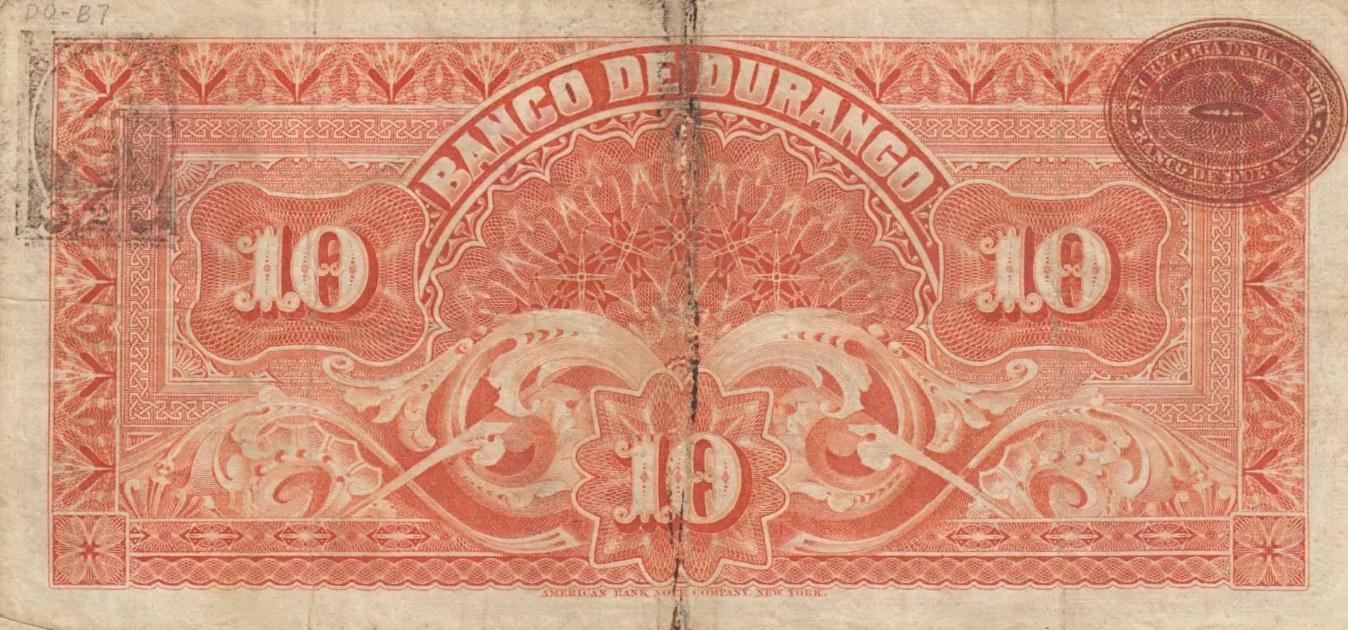 10 pesos 1910 from Mexico, P-S274c (1910) — image 2