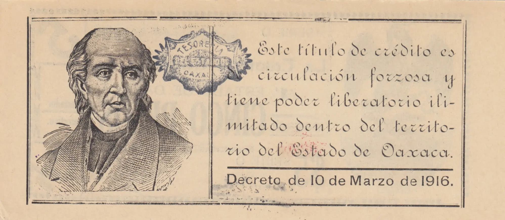 5 pesos 1916 from Mexico, P-S949 (1916) — image 2