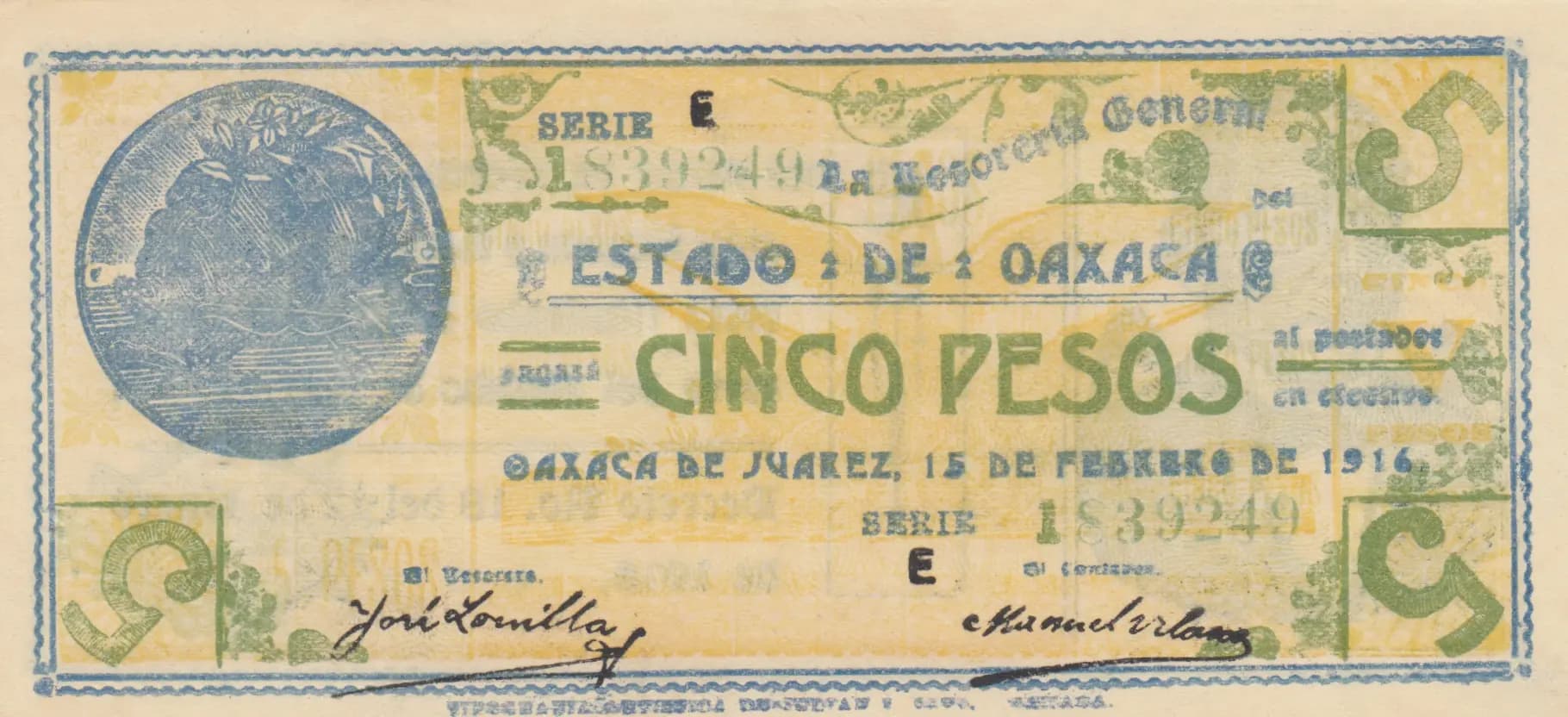 5 pesos 1916 from Mexico, P-S954