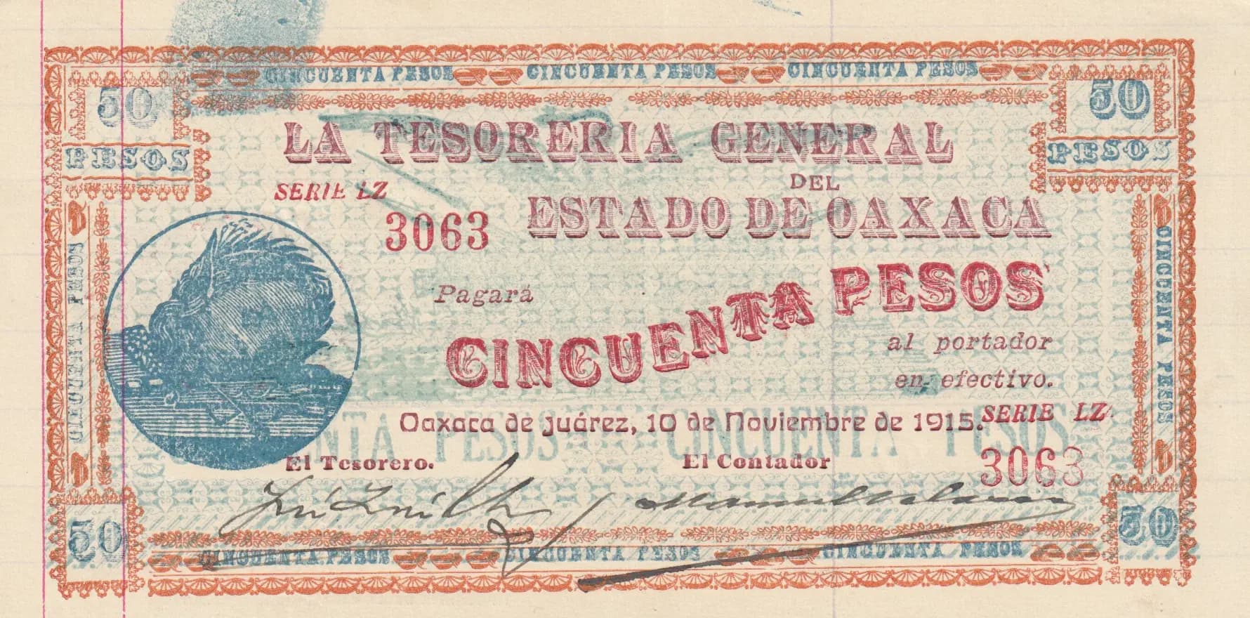 50 pesos 1915 from Mexico, P-S960 (1915) — image 1