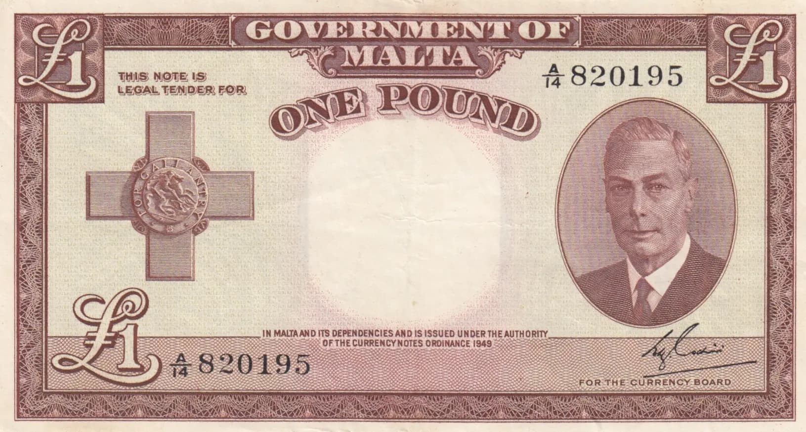1 pound 1949 from Malta, P-22