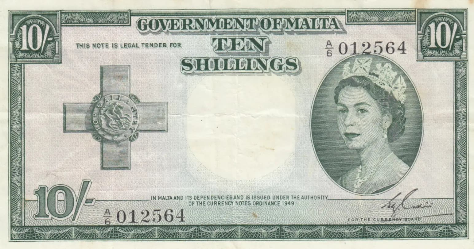 10 shillings 1949 from Malta, P-23a