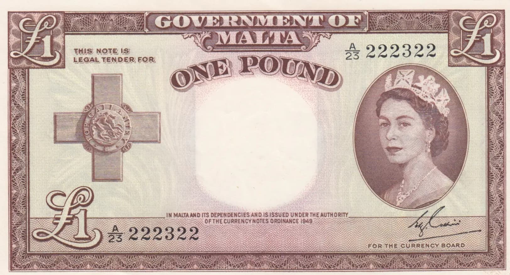 1 pound 1949 from Malta, P-24a (1949) — image 1