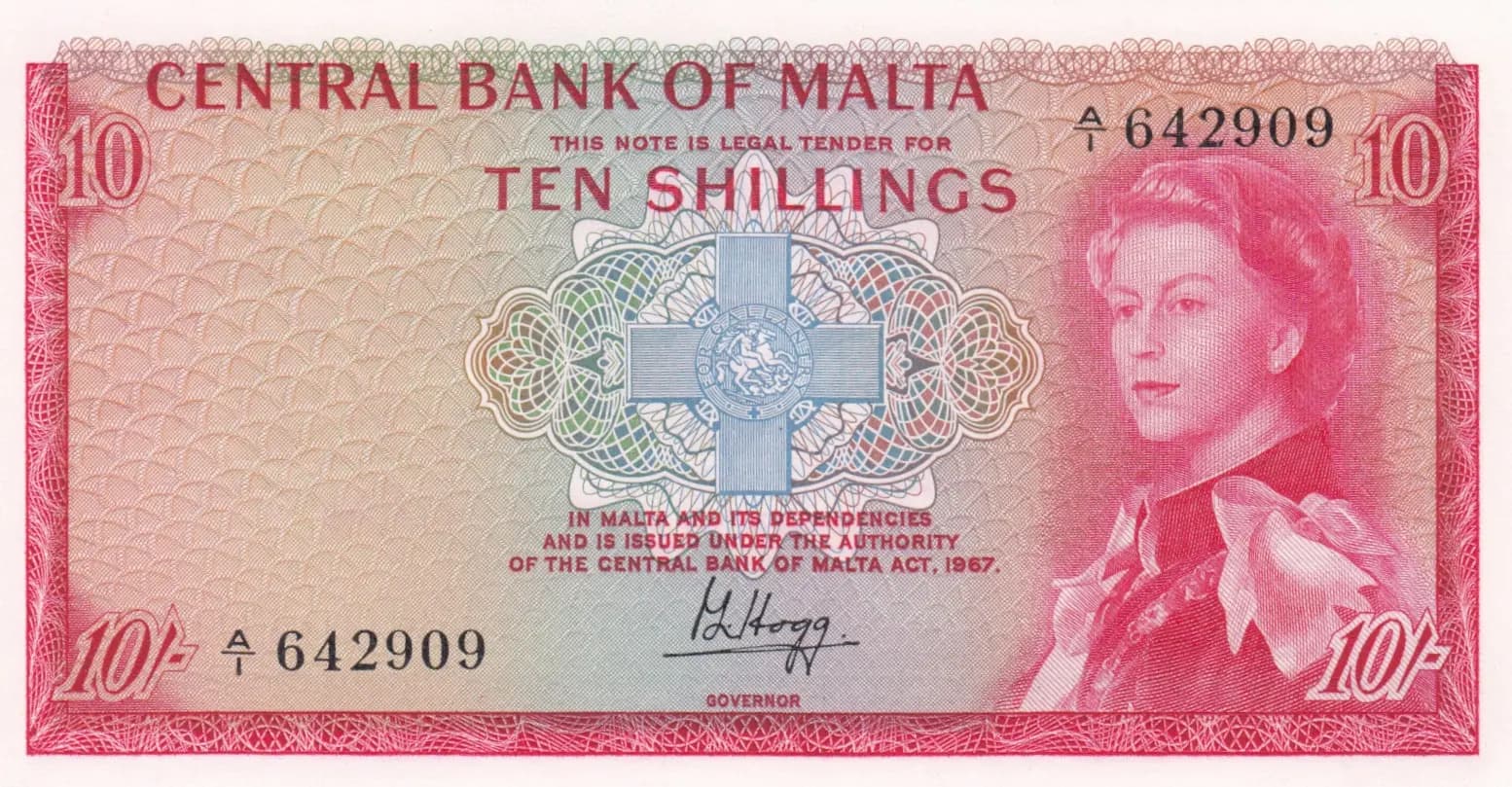 10 shillings 1968 from Malta, P-28 (1968) — image 1
