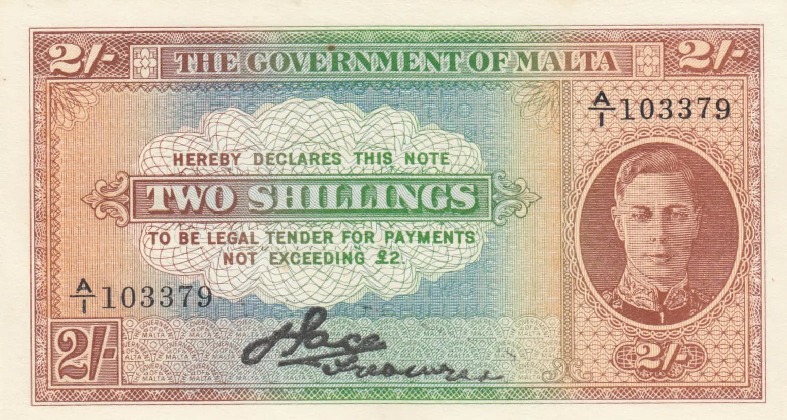 2 shillings 1942 from Malta, P-17a