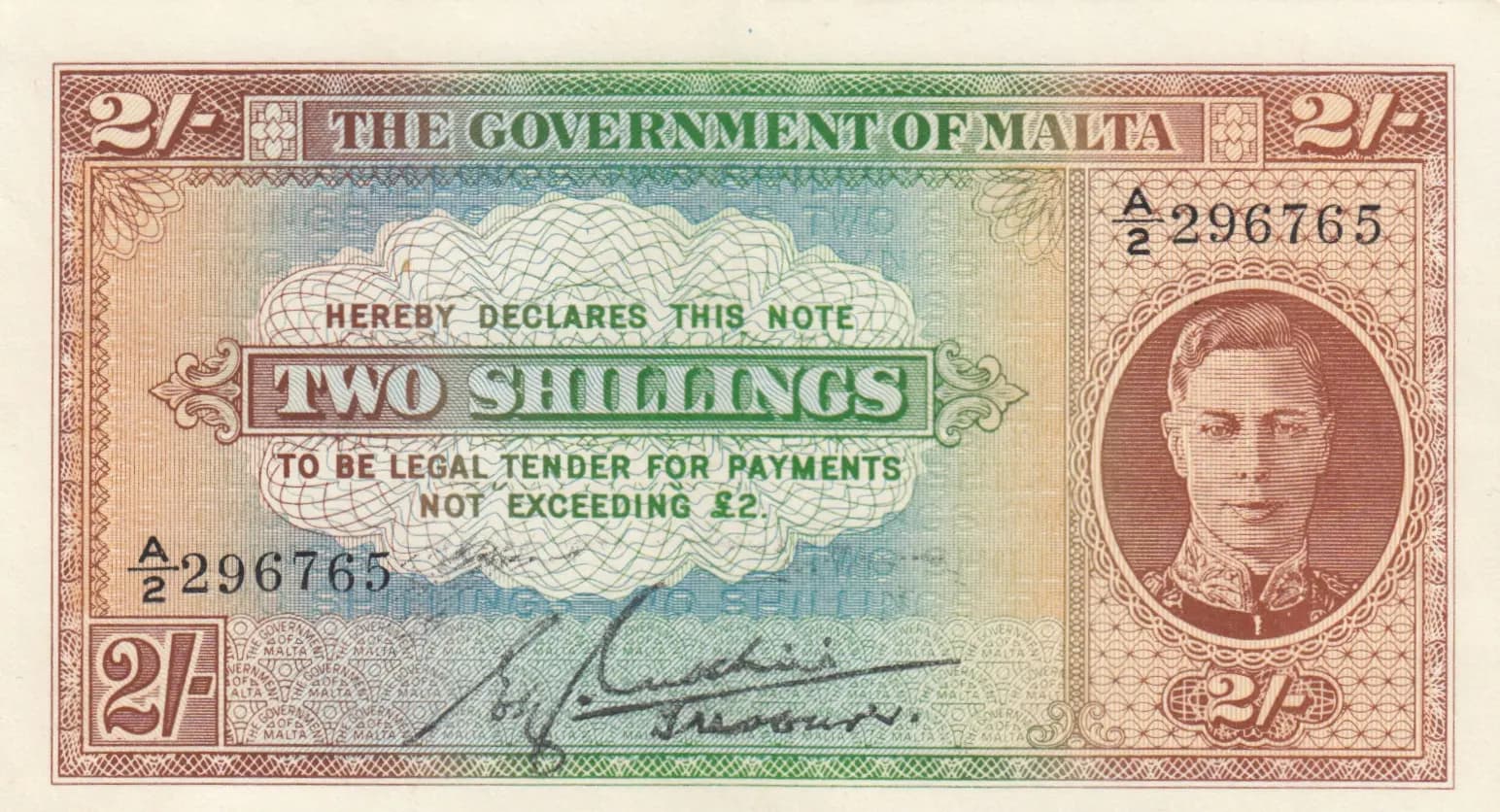 2 shillings  1942 from Malta, P-17b