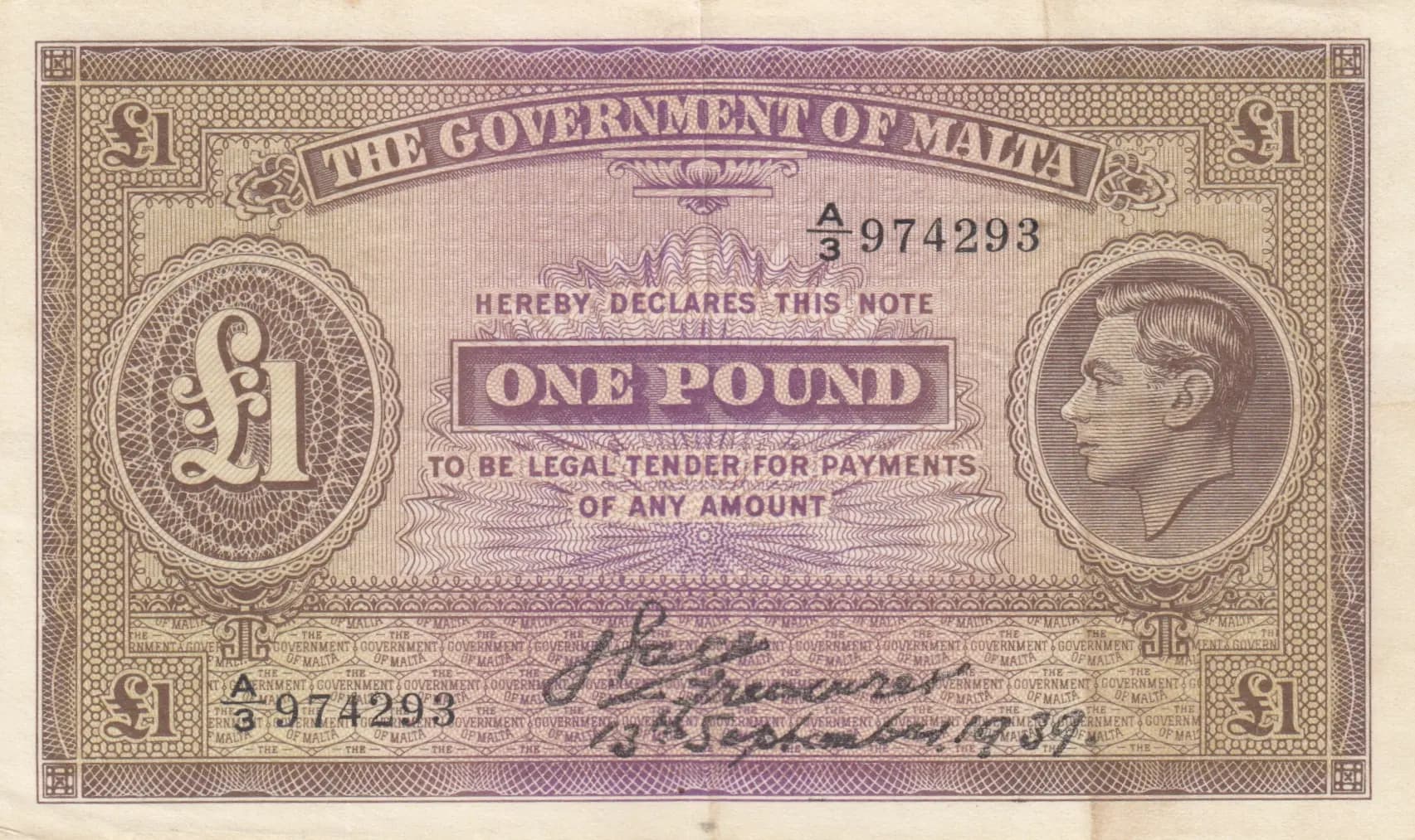1 pound 1939 from Malta, P-14