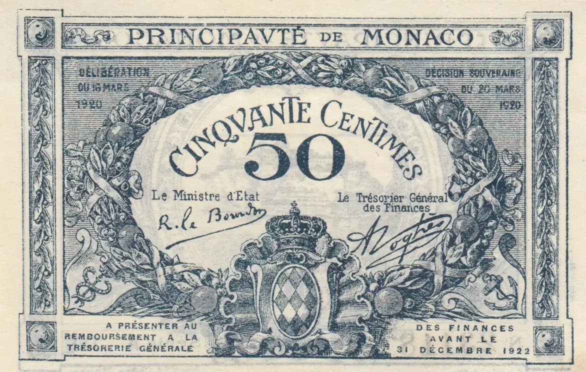 50 centimes 1920 from Monaco, P-3 (1920) — image 2