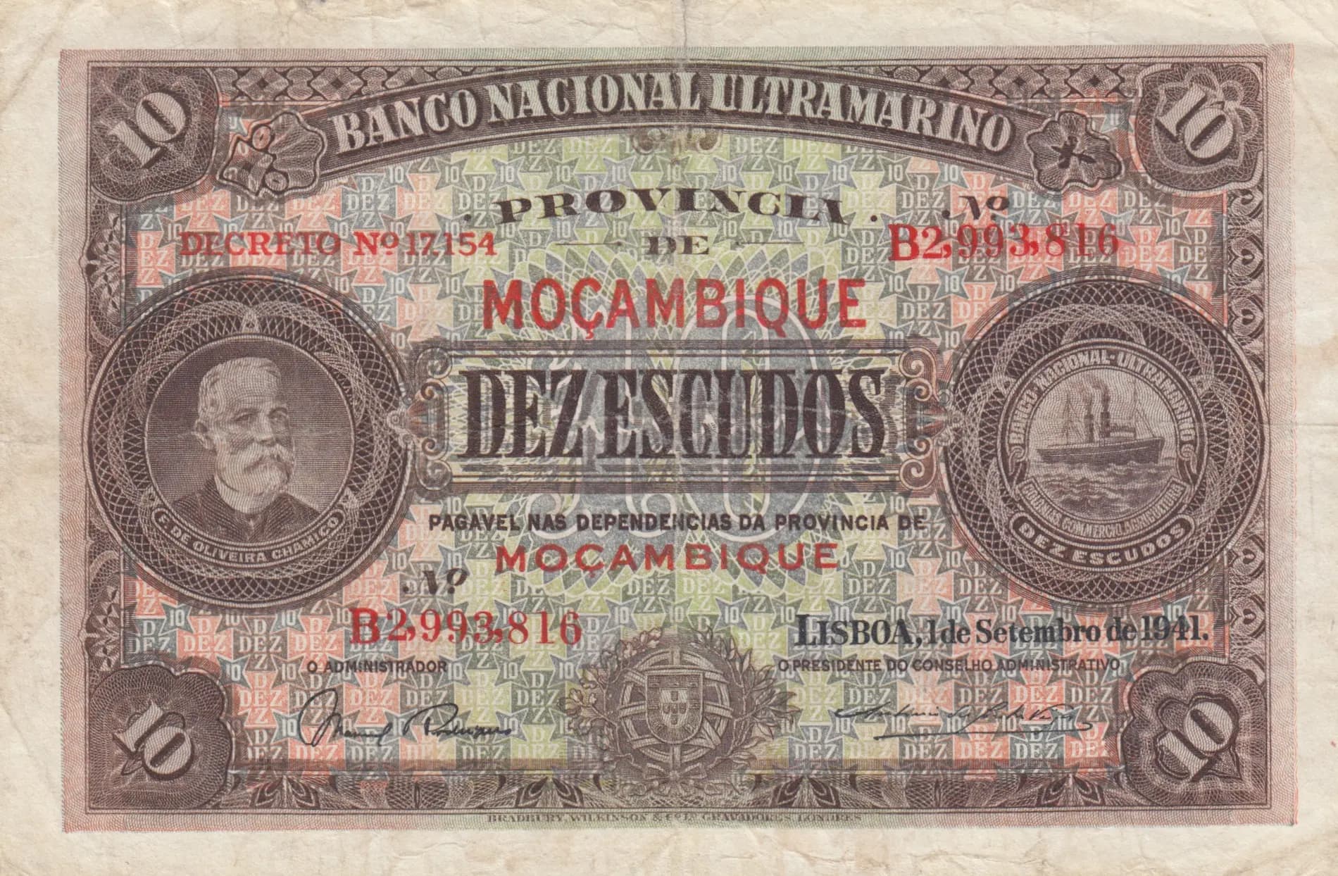 10 escudos 1941 from Mozambique, P-84 (1941) — image 1