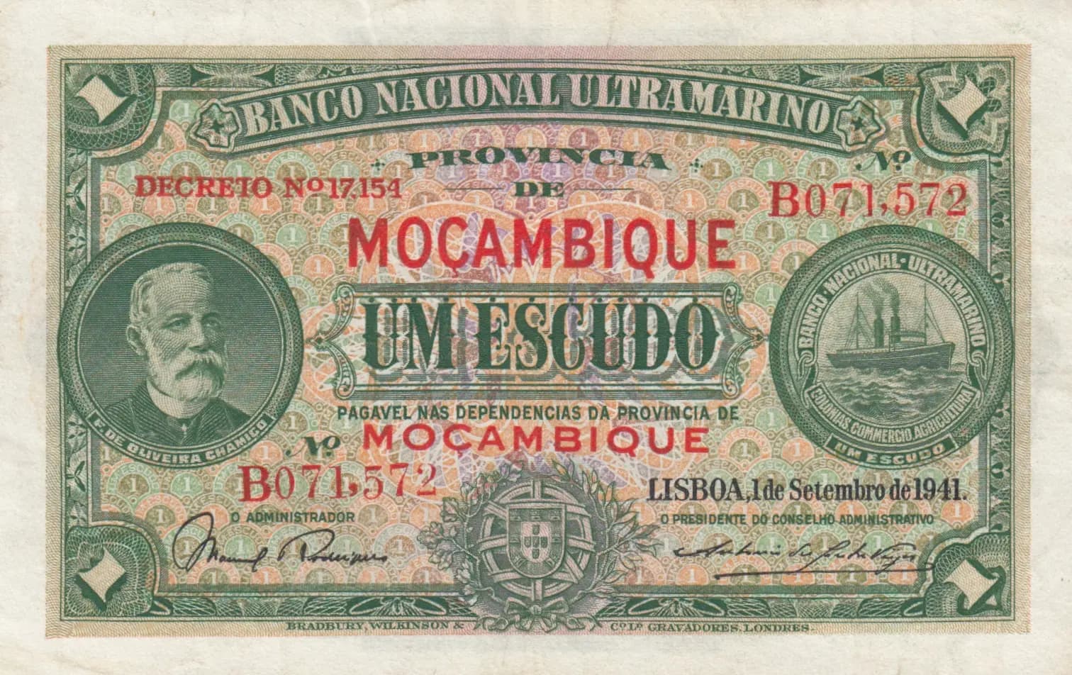 1 escudo 1941 from Mozambique, P-81 (1941) — image 1
