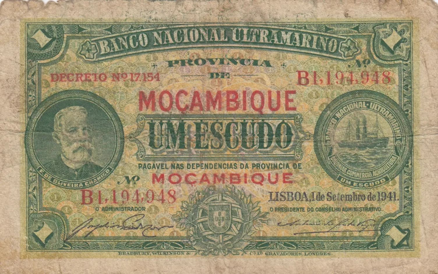 1 escudo 1941 from Mozambique, P-81