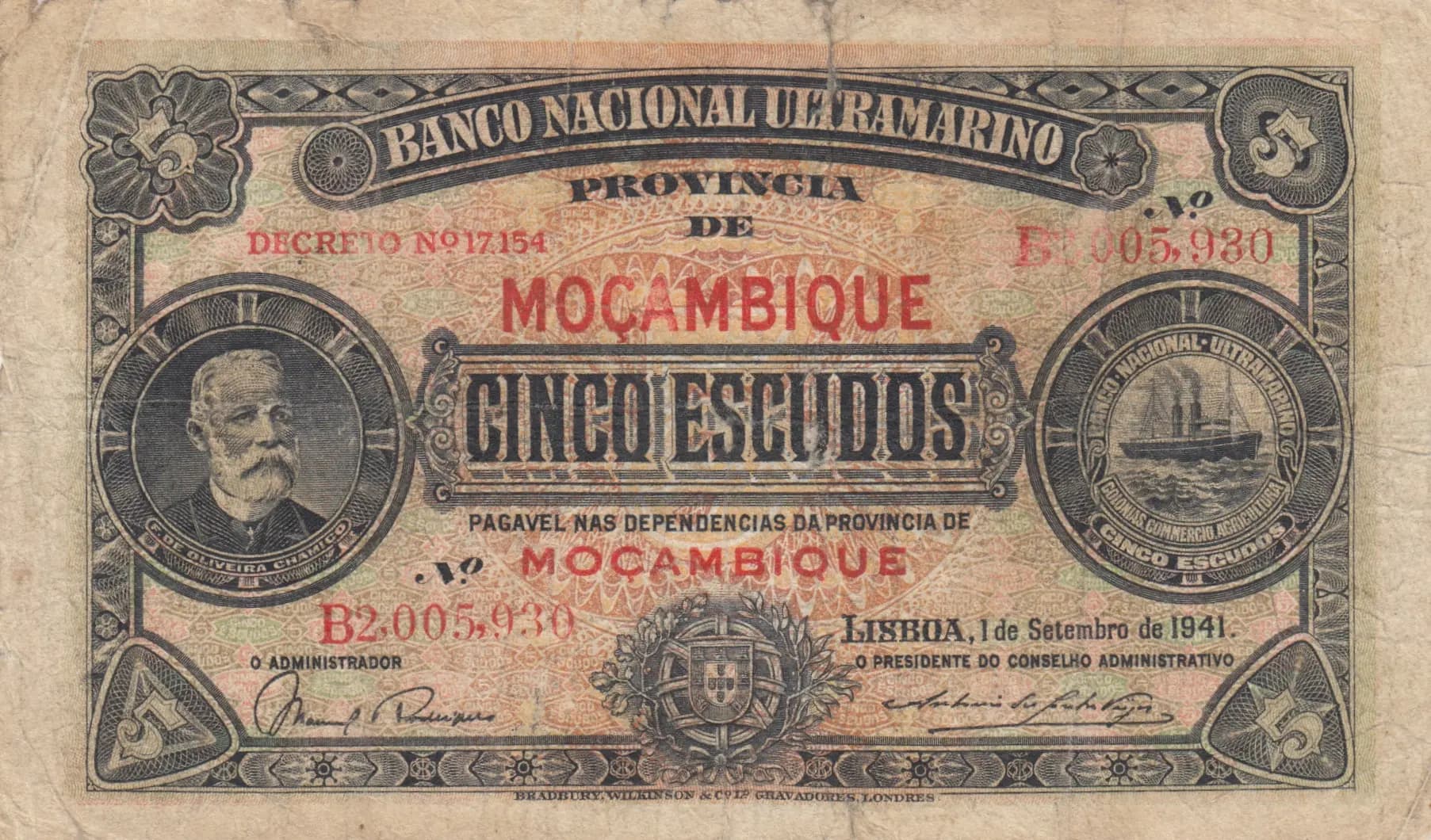 5 escudos 1941 from Mozambique, P-83 (1941) — image 1