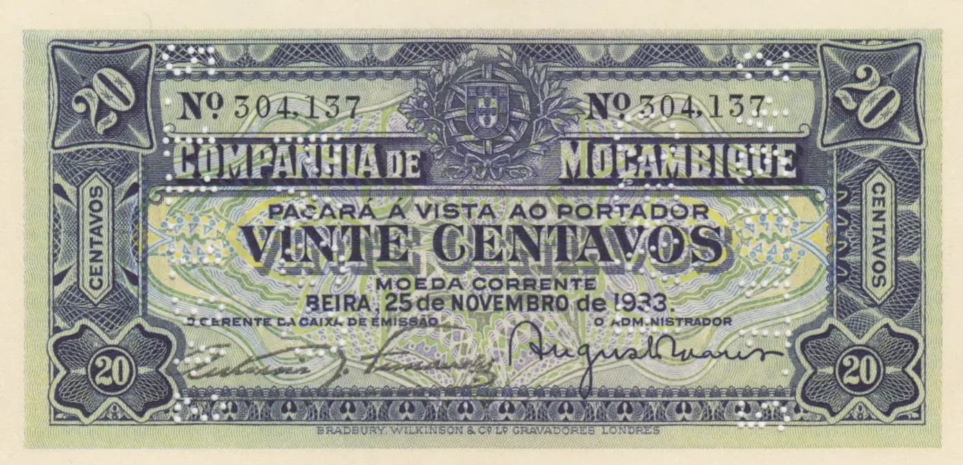 20 centavos 1933 from Mozambique, P-R29 (1933) — image 1