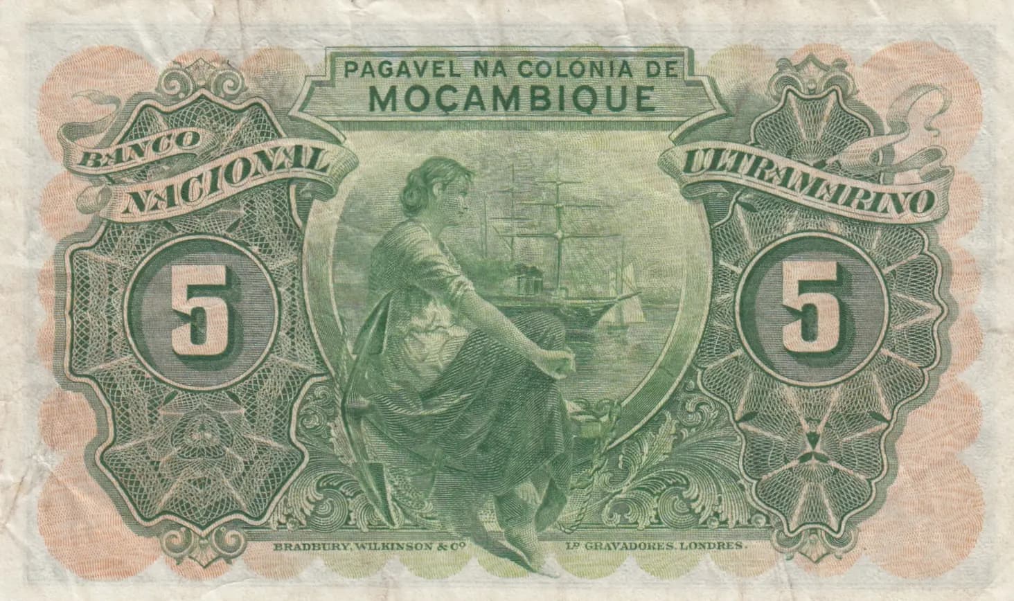 5 escudos 1943 from Mozambique, P-89 (1943) — image 2
