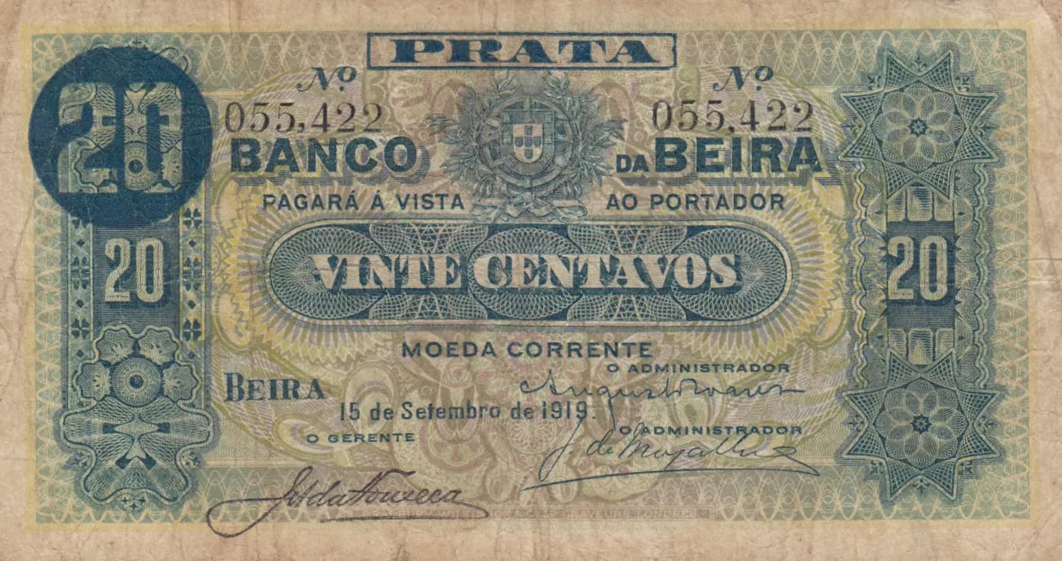 20 centavos 1919 from Mozambique, P-R2
