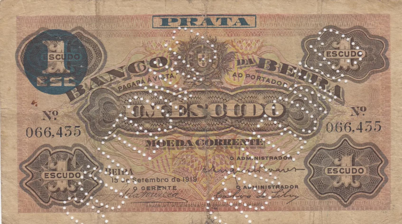 1 escudo 1919 from Mozambique, P-R11A (1919) — image 1