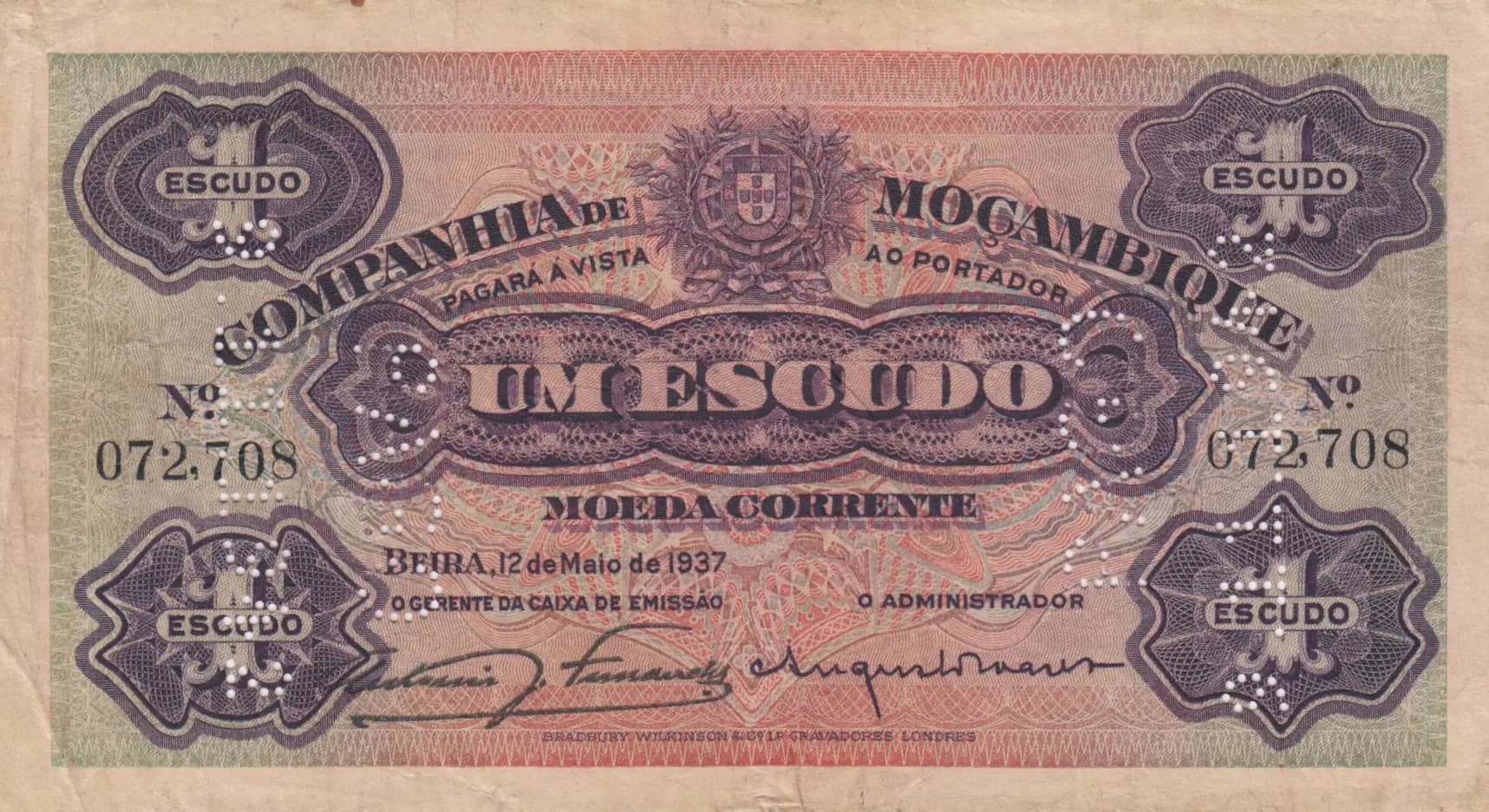1 escudo 1937 from Mozambique, P-R33