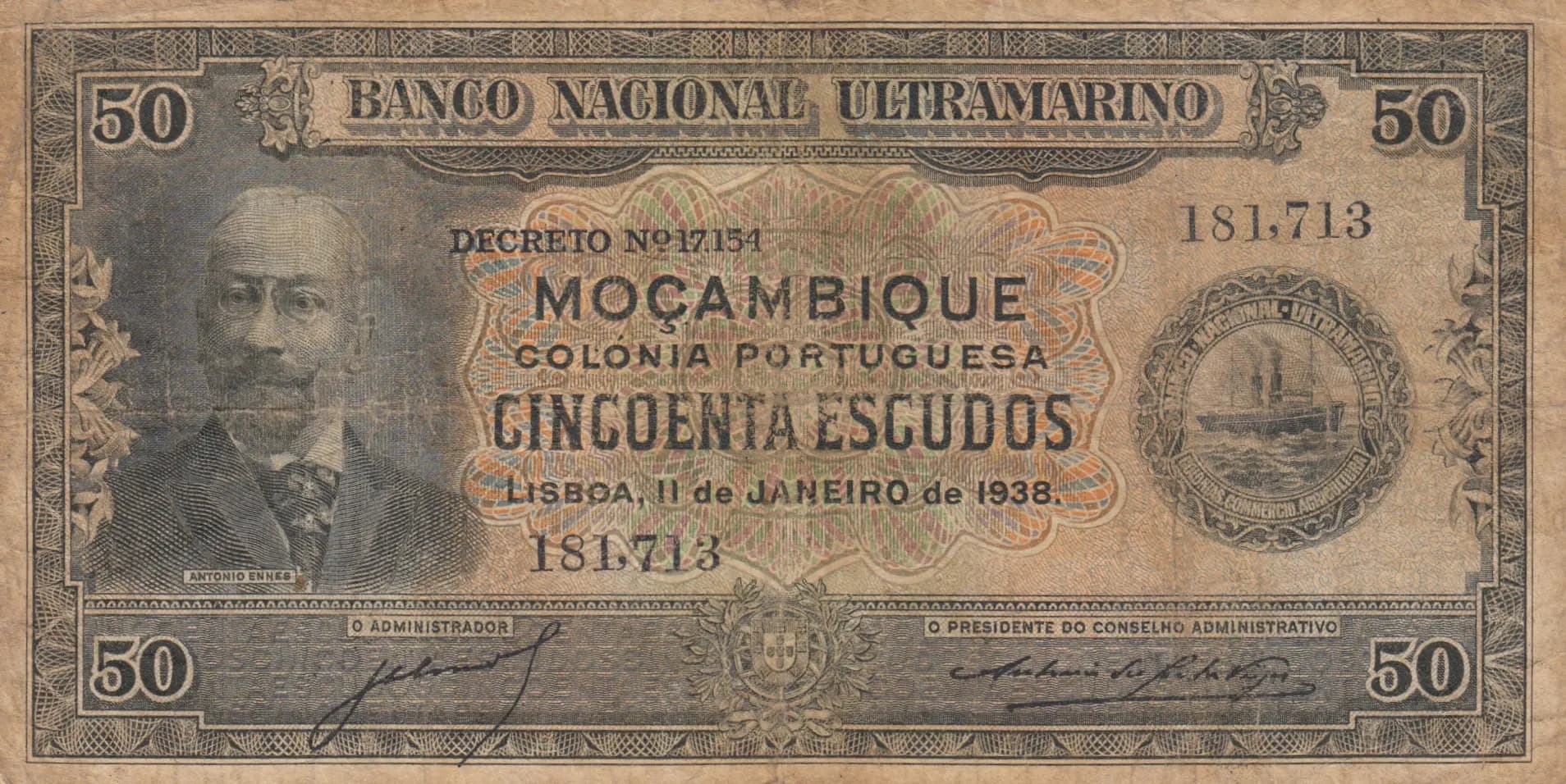 50 escudos 1938 from Mozambique, P-75 (1938) — image 1