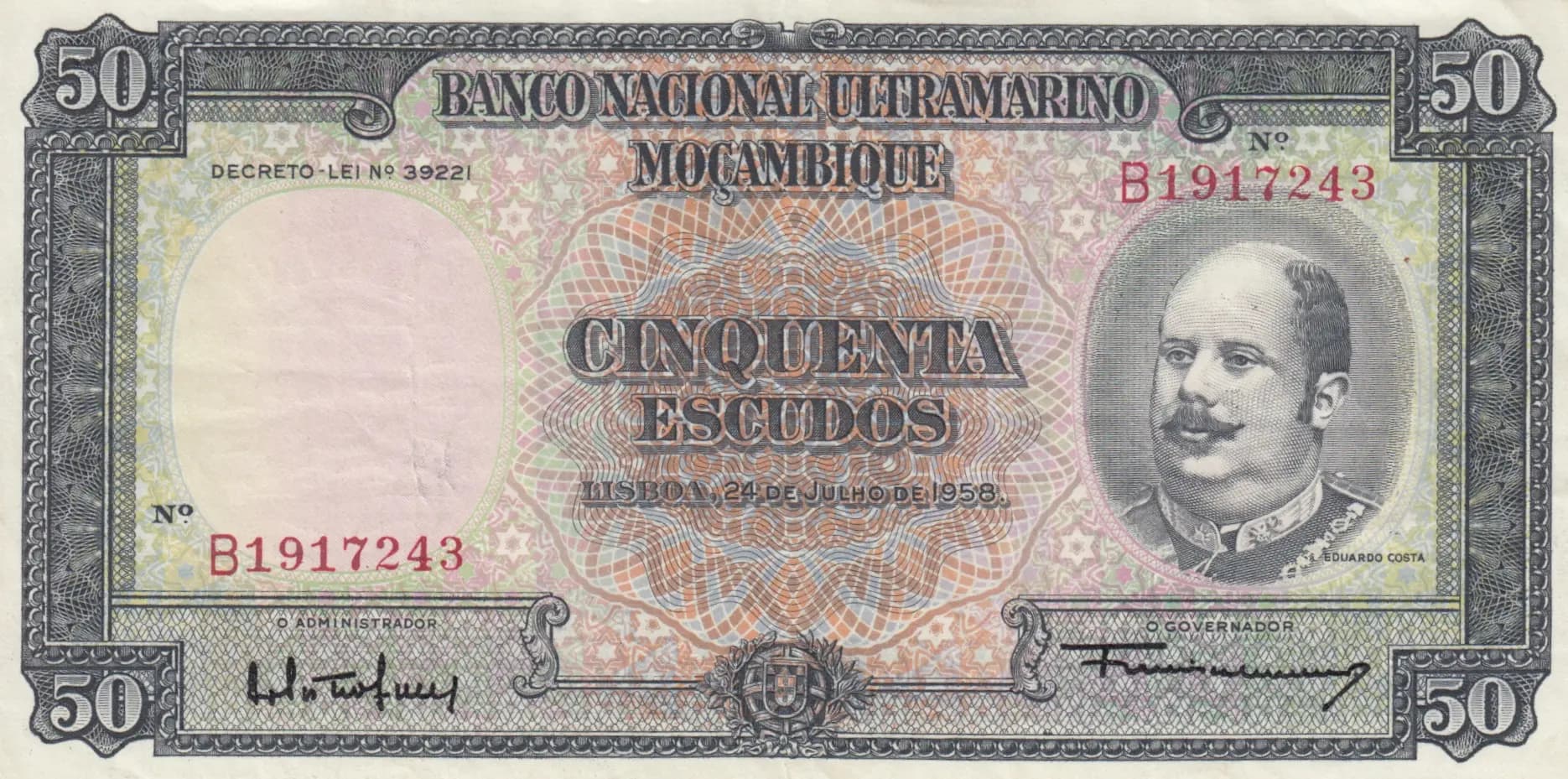 50 escudos 1958 from Mozambique, P-106