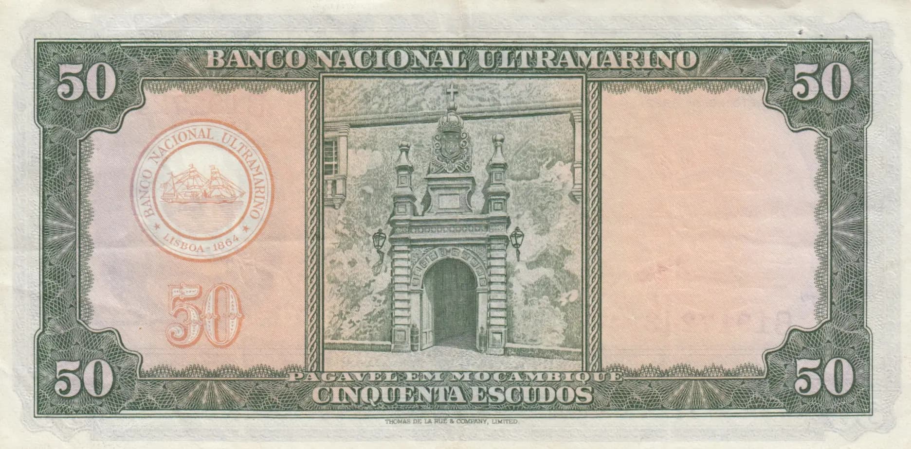 50 escudos 1958 from Mozambique, P-106 (1958) — image 2
