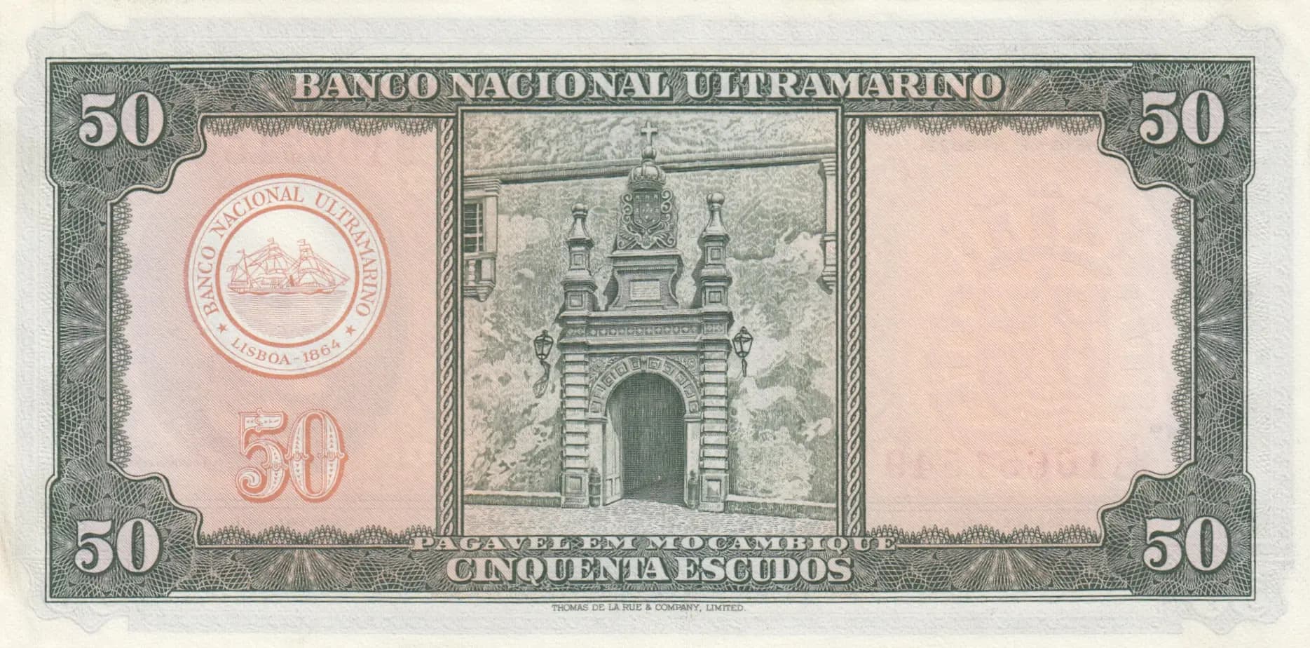 50 escudos 1958 from Mozambique, P-106 (1958) — image 2