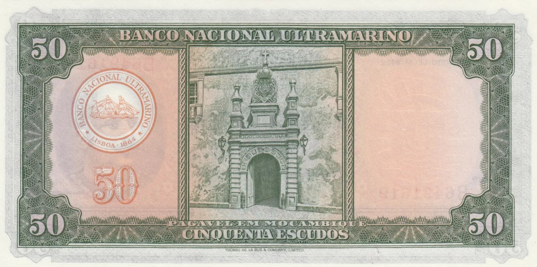 50 escudos 1958 from Mozambique, P-106 (1958) — image 2