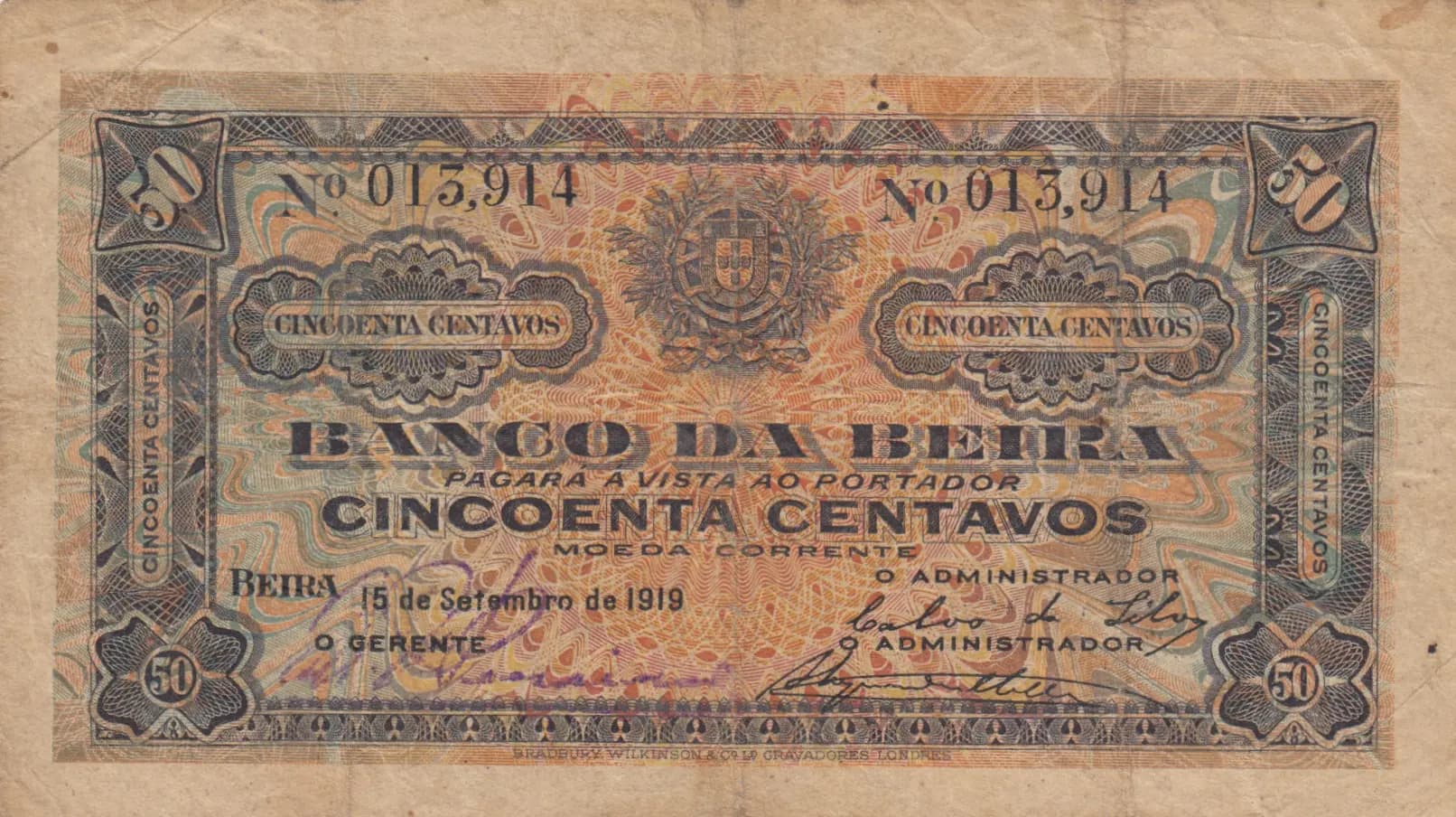 50 centavos 1919 from Mozambique, P-R3a (1919) — image 1