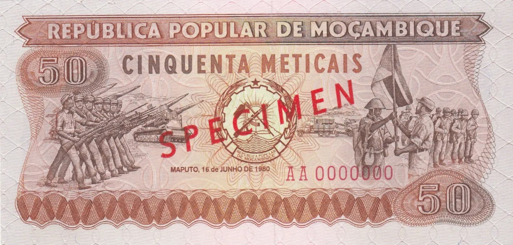50 meticais 1980 specimen from Mozambique, P-125s