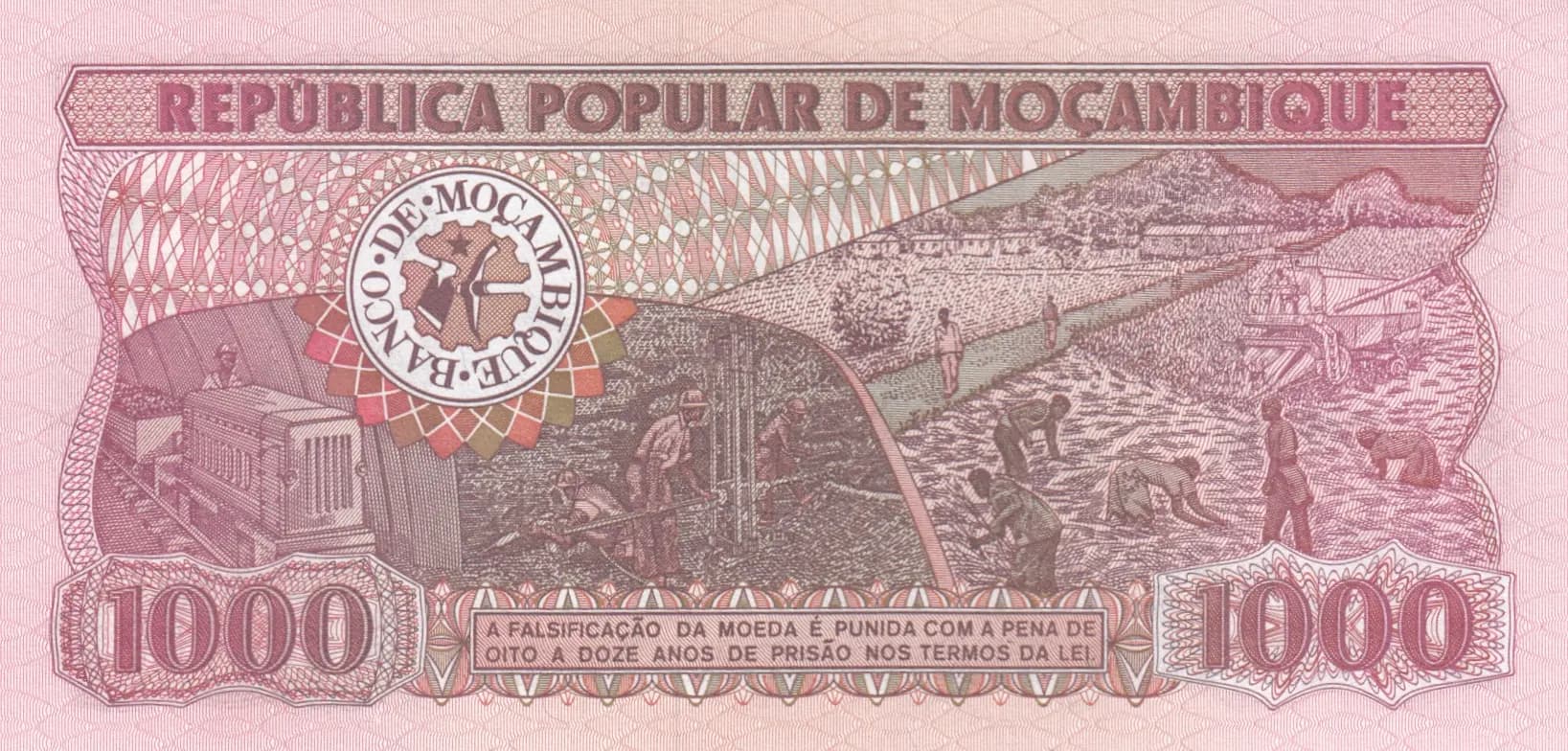100 meticais 1980 specimen from Mozambique, P-128s (1980) — image 2
