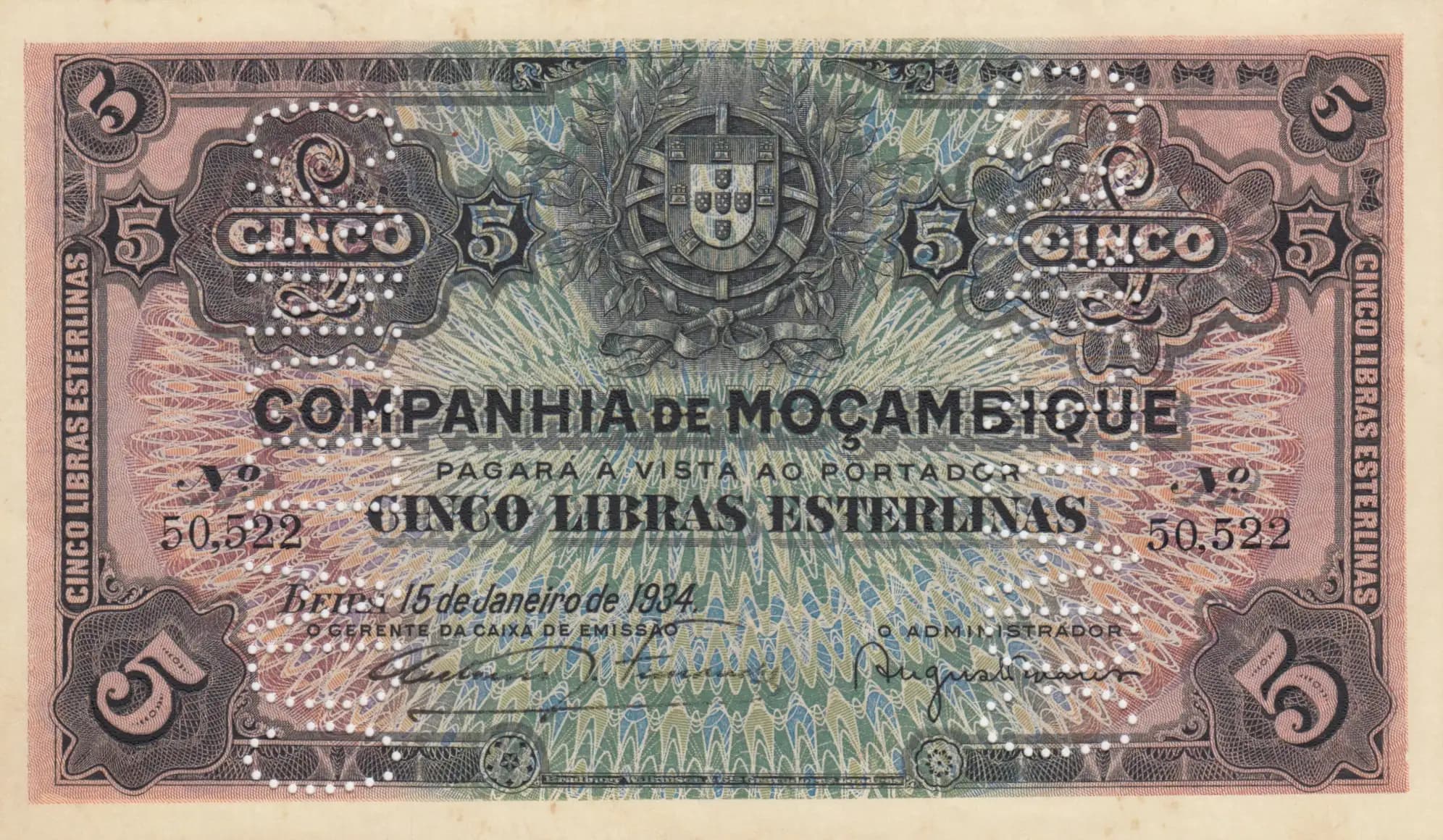 5 libras 1934 from Mozambique, P-R32