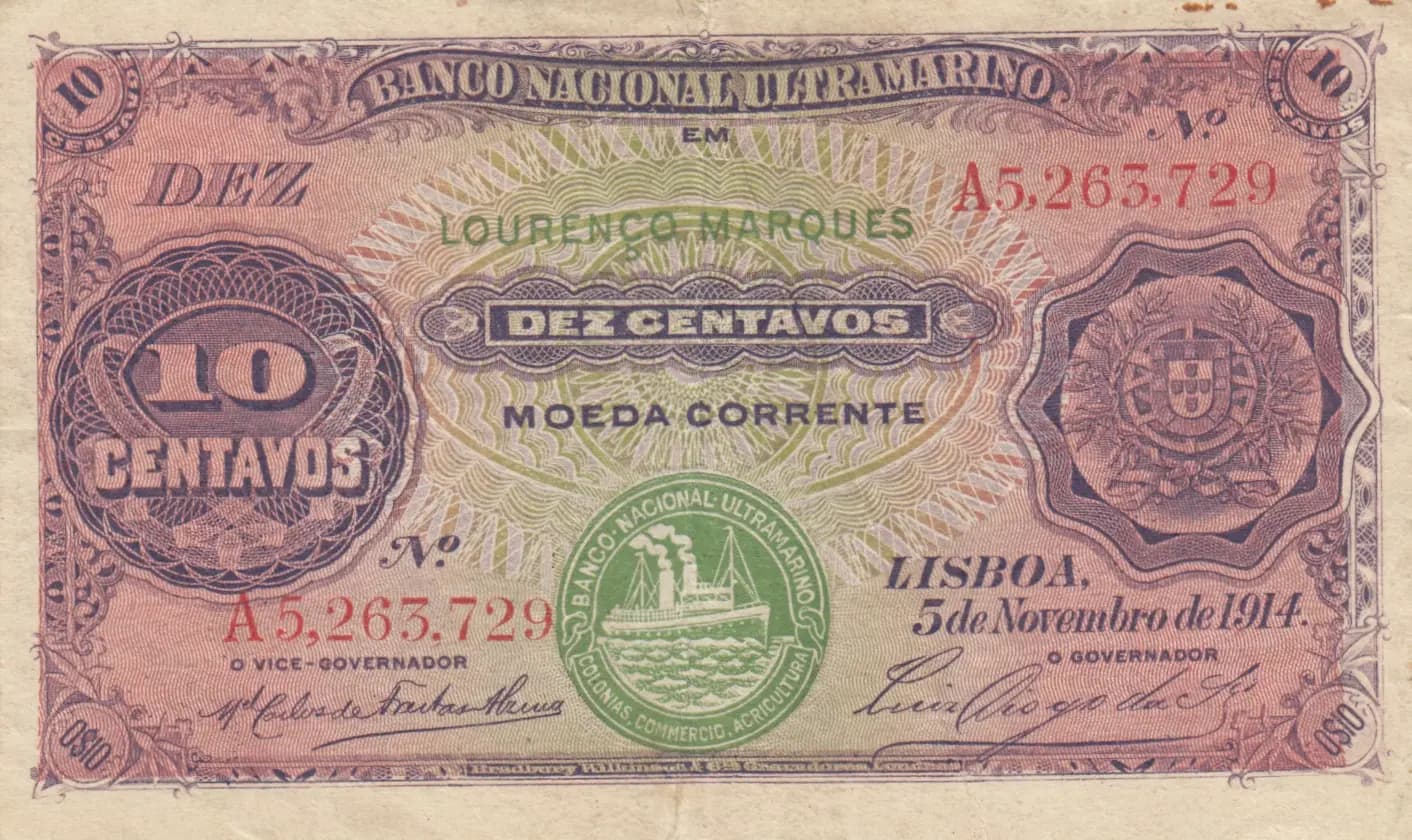 10 centavos 1914 from Mozambique, P-59 (1914) — image 1