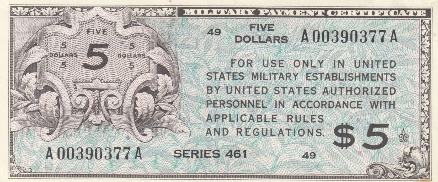 5 dollars 1946-47 from United States of America, P-M6 (1946) — image 1